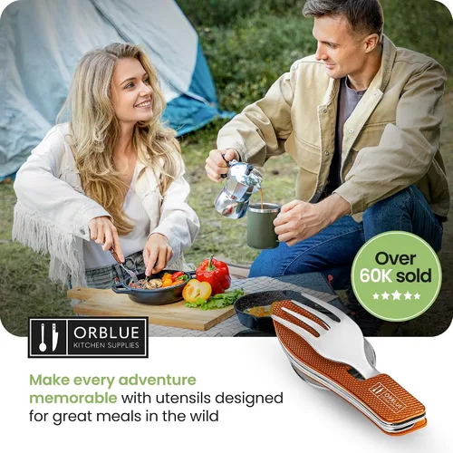 Miniatura 8 de Orblue Utensilios de comida 4 en 1, paquete de 2 – Cuchara portátil, tenedor, cuchillo y abridor de botellas – Cubiertos de acero inoxidable