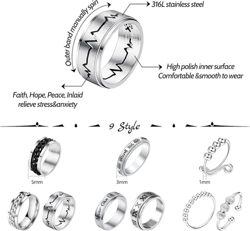 Miniatura 2 de Anillos para ansiedad para mujeres, hombres y niños, anillo de ansiedad para hija, meditación, anillo giratorio para aliviar el estrés y la ansiedad