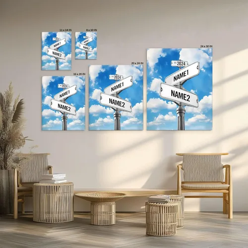 Miniatura 23 de Impresiones en lienzo personalizadas: letrero de calle Crossroads para parejas, arte de pared, nombres y fechas, regalo personalizado, impresión