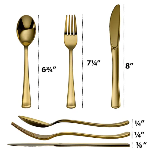 Miniatura 3 de Plasticpro Tenedores desechables de plástico dorado resistente, cubiertos de plástico elegantes que parecen cubiertos de oro real, utensilios