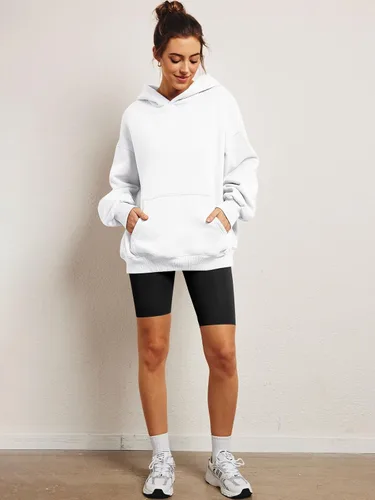 Miniatura 6 de Trendy Queen Sudaderas de gran tamaño con capucha de forro polar para mujer, camisas de manga larga, ropa de otoño con bolsillo