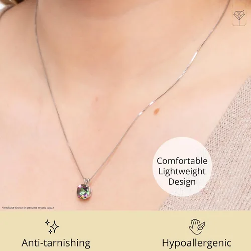 Miniatura 4 de MAX + STONE 925 Sterling Silver Cushion Cut Birthstone Necklace for Women 6mm Hypoallergenic Solitaire Necklace Gemstone Pendant Necklaces with