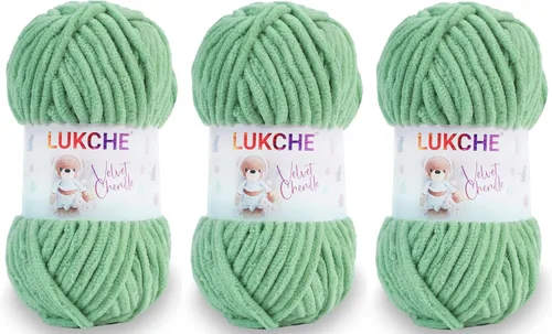 Miniatura 50 de Hilado de chenilla de terciopelo para amigurumi y punto de crochet súper voluminoso 100 gr (69,0 m) (Grosor del hilo 8 mm) (Verde espárrago) 1