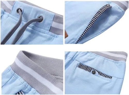 Miniatura 5 de JustSun Pantalones cortos casuales de algodón para hombre, ajuste clásico, con cintura elástica y bolsillos