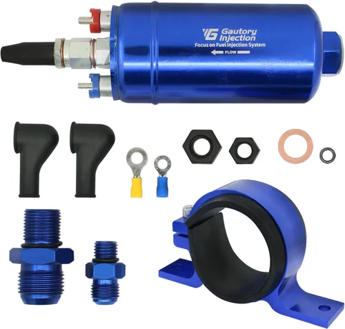 Bomba de combustible eléctrica en línea externa universal de alto flujo 300LPH 12V con abrazadera de soporte de montaje azul Azul con soporte
