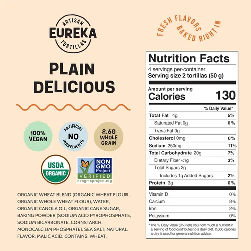 Miniatura 2 de Eureka Tortilla Tortillas orgánicas de harina deliciosas Tortillas artesanales orgánicas Mini granos enteros de 6 pulgadas Veganas, sin OMG
