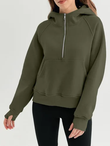 Miniatura 6 de AUTOMET Sudaderas con media cremallera, sudaderas cortas con capucha de forro polar para mujer, sudadera con cremallera de un cuarto, trajes