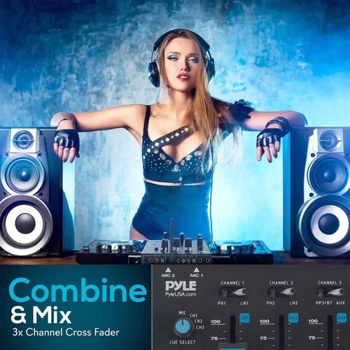 Miniatura 6 de Mezclador de audio inalámbrico Pyle DJ - Controlador DJ compatible con Bluetooth de 3 canales, mezclador de sonido, micrófono con función