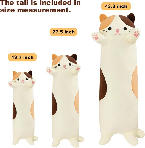 Miniatura 2 de PEACH CAT Almohada de felpa de gato de 19.6 pulgadas de largo, lindos animales de peluche de gatito, juguetes de peluche suaves, regalos para niños