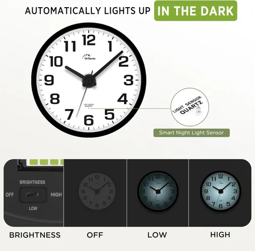 Miniatura 3 de WallarGe Reloj de pared con luz nocturna para dormitorio, reloj de pared iluminado silencioso que brilla en la oscuridad, funciona