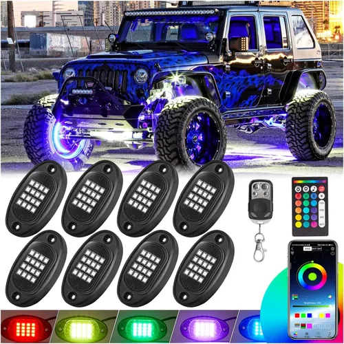 Miniatura 14 de 10 vainas RGB LED Rock Lights para camión, ATV, UTV, carrito de golf, todoterreno, RZR Pickup SUV, kit impermeable multicolor para autos con modo