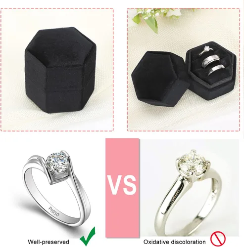 Miniatura 10 de WantGor Caja de joyería de terciopelo para anillos, caja de regalo con 3 ranuras, caja de regalo para anillos hexagonales vintage, para ceremonia
