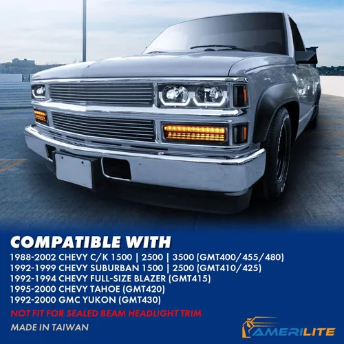 Miniatura 8 de AmeriLite - Juego de faros LED tipo C para Chevy C/K Tahoe Suburban SUV de tamaño completo, Blazer, GMC Yukon - Lado del pasajero y del conductor