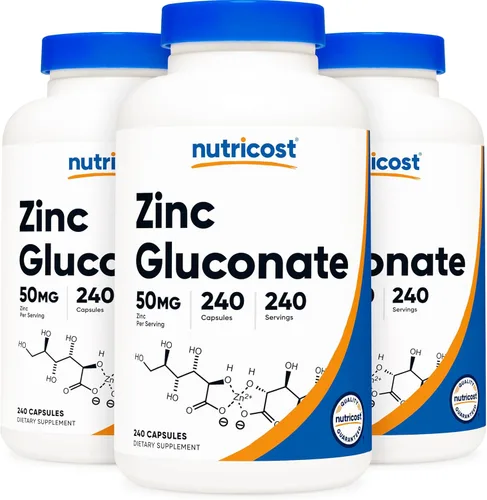 Miniatura 8 de Nutricost Gluconato de zinc 240 cápsulas vegetales (50 mg) (2 botellas) - Sin gluten y sin OMG