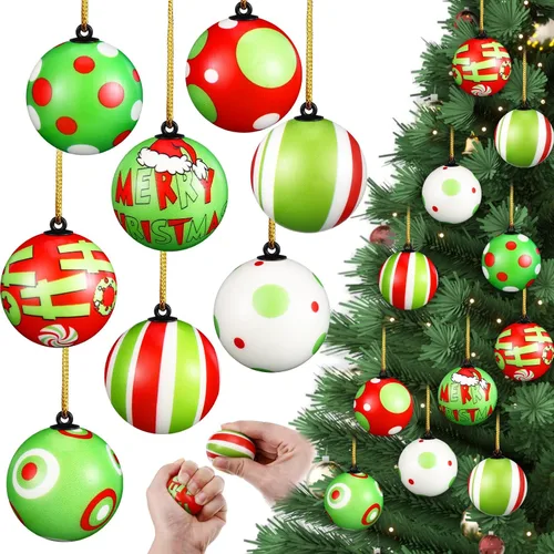 Remuuly 24 piezas Adornos de bola verde lima para árbol de Navidad, decoración roja y verde a granel, mini bola de estrés brillante de elfo, 2.5