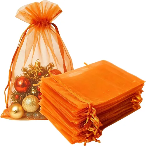 Miniatura 30 de Bolsas de regalo de organza de 4 x 6 pulgadas con cordón para joyas, dulces, paquetes de 50 bolsas de té de tela transparente azul aguamarina