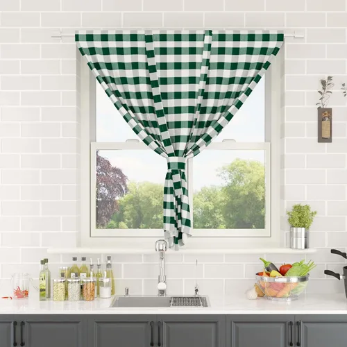 Miniatura 109 de Cenefas de cortina para ventana de 16 pulgadas de largo, 2 paneles de cuadros búfalo, cortinas pequeñas con bolsillo para barra, estilo clásico