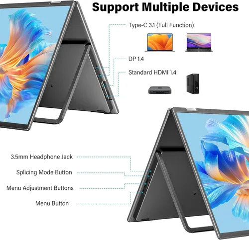 Miniatura 10 de InnoView Monitor portátil dual de 23.8 pulgadas 180Hz 2560 x 1440P 2K 100% sRGB - Diseño plegable y apilable con ajuste de pantalla de 315°