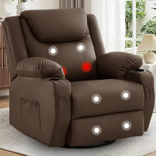 Miniatura 11 de Korser Silla reclinable de gran tamaño, reclinable giratorio de 360° para adultos, silla reclinable giratoria con calor y masaje, reclinable manual
