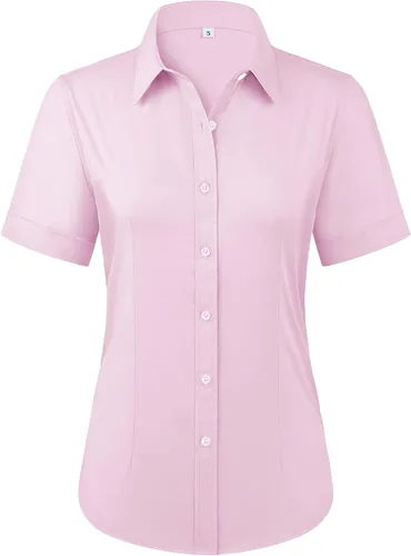 Miniatura 14 de Siliteelon - Camisas de vestir con protección contra manchas, sin arrugas, de manga corta, color liso, con botones, para mujer