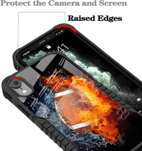 Miniatura 4 de Funda compatible con iPhone XR para hombres y mujeres, diseño de fútbol americano en fuego, a prueba de golpes, antiarañazos, caídas, silicona