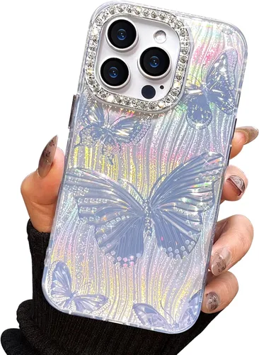 Miniatura 20 de I-MGAE-IN-AR Funda compacta para iPhone 11, diseño de mariposa, marco de protección de lente de cámara con diamante 3D, bonitas fundas protectoras