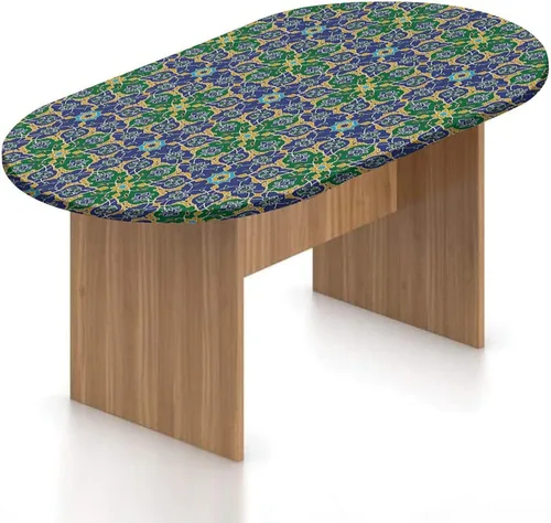 Miniatura 14 de Mantel ajustable ovalado de poliéster elástico para acuario, diferentes peces en la parte inferior del océano, mantel ajustable con estampado
