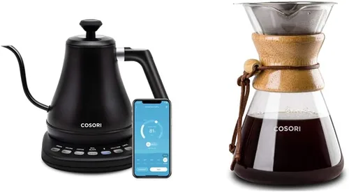 COSORI Hervidor eléctrico de cuello de cisne inteligente Bluetooth con control de temperatura variable, negro y cafetera para verter sobre con acero