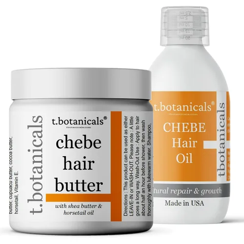 Juego de crecimiento del cabello de Chad Africa – Aceite orgánico Chebe de 4 onzas, 8 onzas de mantequilla Chebe sin perfume con cola de caballo