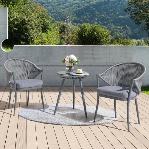 Miniatura 3 de NUU GARDEN Juego de 3 piezas de bistró para exteriores, juego de patio de conversación de cuerda tejida, muebles de aluminio para todo tipo de Gris