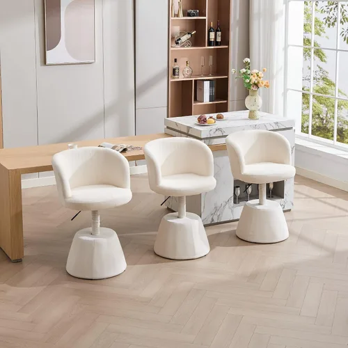 Miniatura 9 de Beige Small Office Chair, Chenille Cute Swivel Vanity Makeup Desk Chair with Wheels for Teens Women Girls, Comfy Adjustable Computer Chairs for