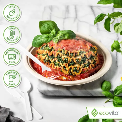 Miniatura 5 de Ecovita Platos de papel 100 % compostables [7 pulgadas] – 150 platos desechables ecológicos, resistentes, libres de árboles y líquidos y resistentes