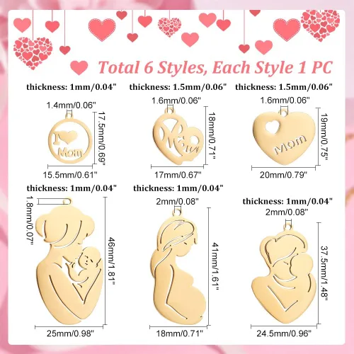 Miniatura 2 de Mother's Day Stainless Steel Pendants Mother Charms Flat Round with Mother Charms Pendants for Jewelry Making Golden