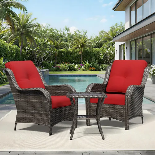 Miniatura 173 de Joyside Juego de sillas de mimbre para patio, juego de 3 piezas de mimbre para exteriores con 2 sillas reposabrazos y 1 mesa auxiliar para terraza
