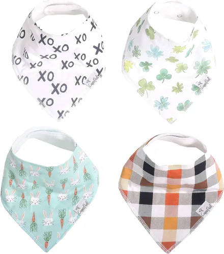 Miniatura 36 de Copper Pearl Baberos tipo bandana para bebé, paquete de 4 baberos de algodón suave para babear y dentición, absorbentes, ajuste ajustable, muchos