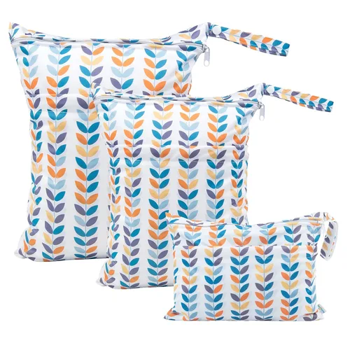 Miniatura 42 de babygoal Bolsas para artículos húmedos y secos, paquete de 3, bolsas de viaje reutilizables impermeables para trajes de baño, pañales de tela