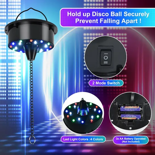 Miniatura 3 de Motor de Bola de Discoteca Giratoria NuLink de 6 RPM con Luz, Bolas de Espejo de Discoteca en Modo Dual para Discoteca Interior, DJ, Decoración