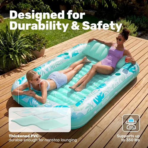 Miniatura 5 de SLOOSH Flotador inflable para piscina de bronceado, 85 x 57 pulgadas, flotadores de piscina extra grandes para adultos con almohada, flotador 4