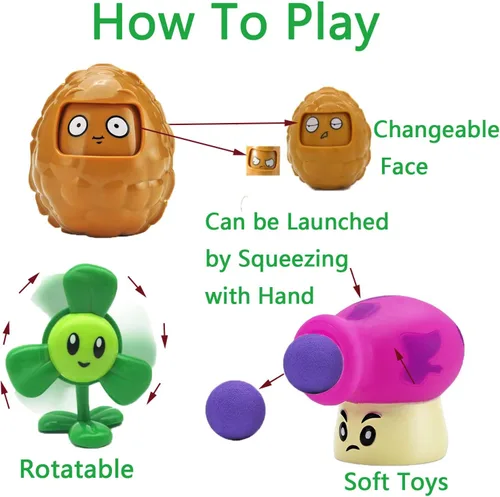 Miniatura 4 de JHESAO Juego de 7 figuras de acción de plantas y zombis, juego de juguetes de PVZ, serie 1, 2, grandes regalos para niños y fanáticos, cumpleaños