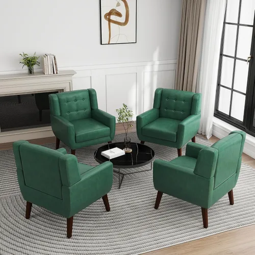 Miniatura 45 de Silla decorativa de piel sintética, moderna silla tapizada para sala de estar, cómodos asientos individuales con botones, asiento de lectura Negro