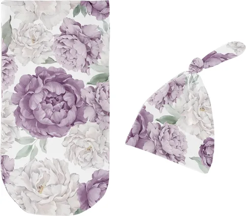 Miniatura 9 de Sweet Jojo Designs Juego de 2 gorros y capullos florales de acuarela para bebé, saco de dormir de punto elástico para bebé, recién nacido, saco
