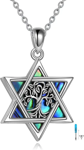 Miniatura 51 de YFN Collar de estrella de David de plata de ley, concha de abulón, árbol de la vida, joyería judía, regalos para mujeres y hombres