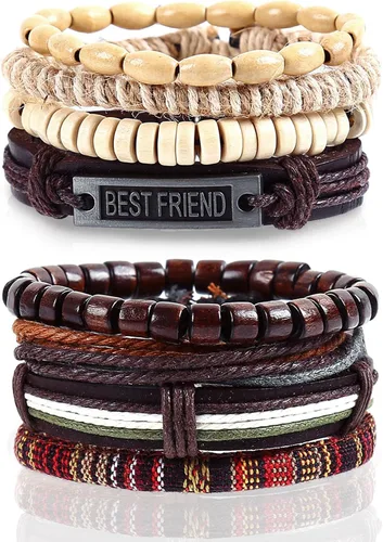 Long tiantian Pulseras de cuero para hombre, estilo hippie, apilables, estilo bohemio, trenzadas, de los años 70, trajes de joyería para hombres