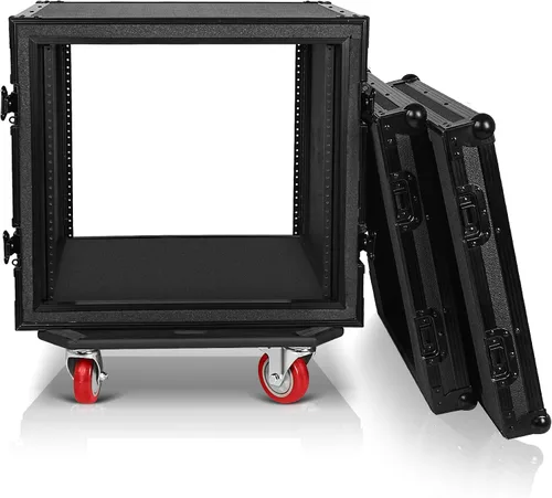 Miniatura 8 de Sound Town Black Series Shock Mount 8U ATA Estuche de Rack de Madera Contrachapada con Profundidad Rackable de 21", Herrajes Anodizados y Ruedas