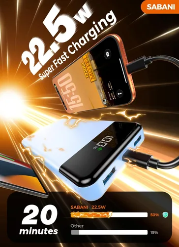 Miniatura 3 de Cargador portátil de 35000 mAh - Powerbank con 4 cables integrados, carga rápida de 22.5 W, paquete de batería esencial para viajes y campamentos