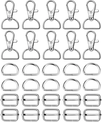 Miniatura 6 de WAFJAMF Anillo de gancho de metal a granel 30 piezas, hebilla de cierre giratorio y anillo en D no soldado, 10 piezas, hebilla rectangular ajustable