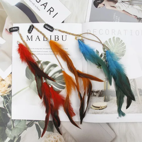 Miniatura 4 de Pinzas para el pelo de plumas, extensiones hippie hechas a mano con peine de clip, tocado de cuentas trenzadas tribales - 6