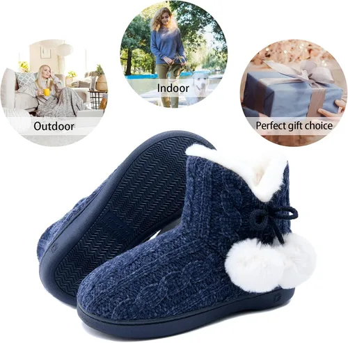 Miniatura 6 de DL Pantuflas de mujer cálidas para el hogar, esponjosas y lindas para el invierno, cómodas botas de espuma viscoelástica de punto trenzado, botas