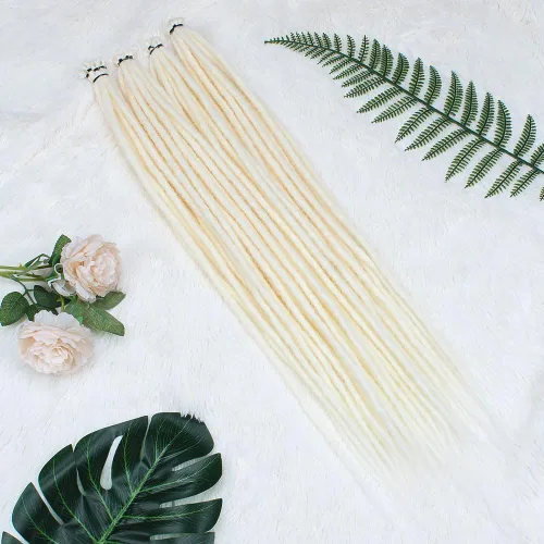 Miniatura 2 de Kraler - Extensiones de rastas de 22 pulgadas con 40 hebras, trenzadas a mano, estilo reggae, de color blanco perla, sintéticas, de 0,6 cm de ancho