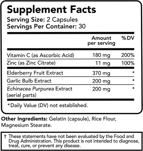 Miniatura 5 de Vitamin Bounty Apoyo inmunológico de saúco, con zinc, vitamina C y equinácea, mezcla avanzada 5 en 1, potente antioxidante, apoya el equilibrio
